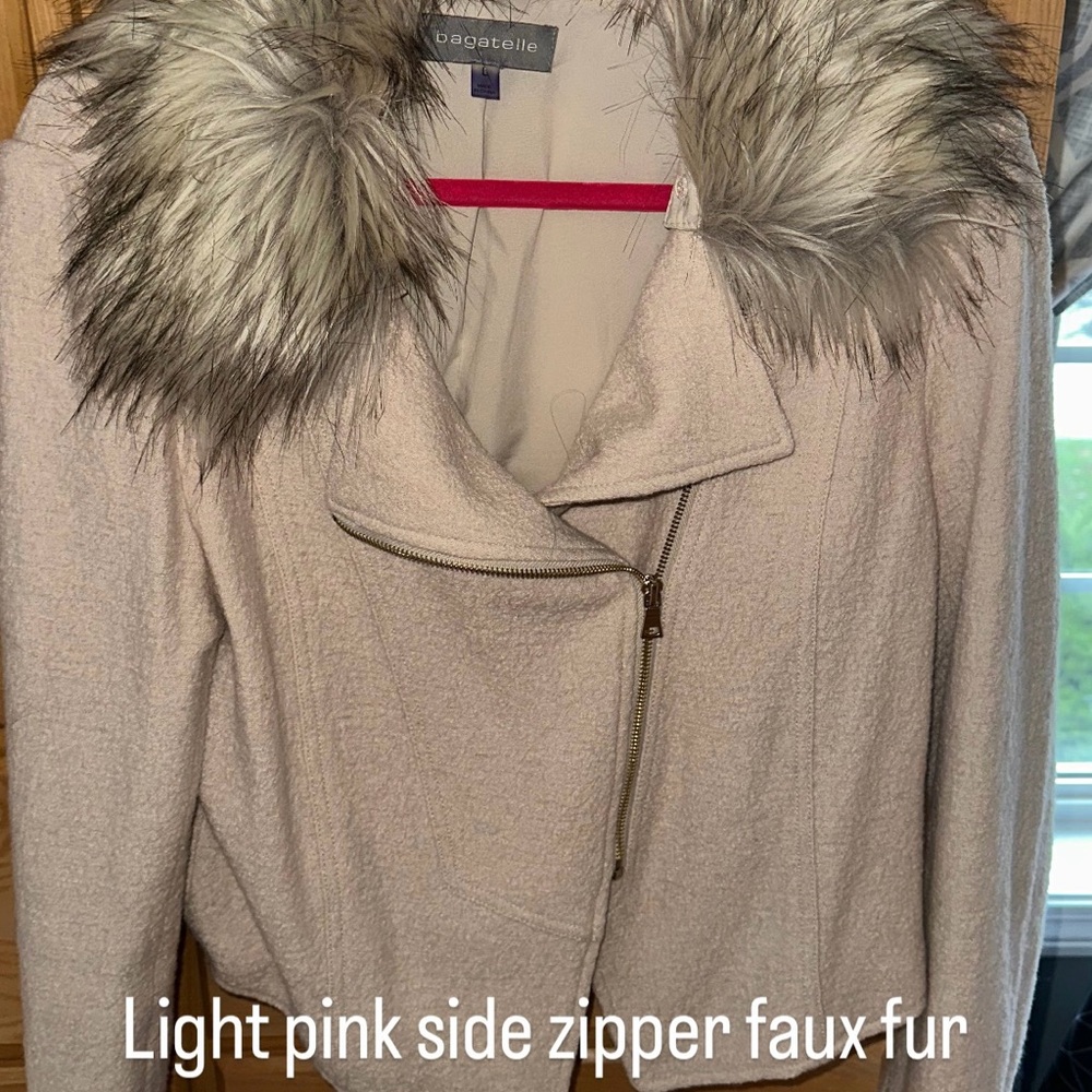 Bagatelle Blush Pink Jacket with Faux Fur Collar